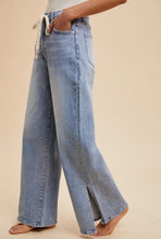 Load image into Gallery viewer, Denim stretch wide leg slit jeans
