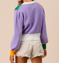 Load image into Gallery viewer, Mardi Gras sequin sweater cardigan
