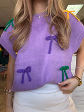 Load image into Gallery viewer, Mardi Gras ribbon bow knit top
