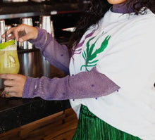 Load image into Gallery viewer, Purple Mardi Glam Mesh top
