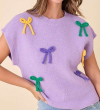 Load image into Gallery viewer, Mardi Gras ribbon bow knit top
