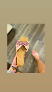 Blush pink bow tie sandals