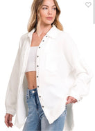 White gauze oversized raw edge shirt