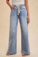 Denim stretch wide leg slit jeans