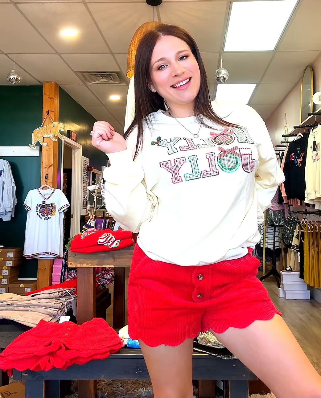 Holly jolly embroidery sweatshirt