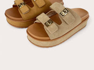 Taupe platform double strap sandal