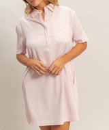 L. pink collared shirt dress