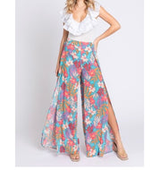 Floral print hem split pants