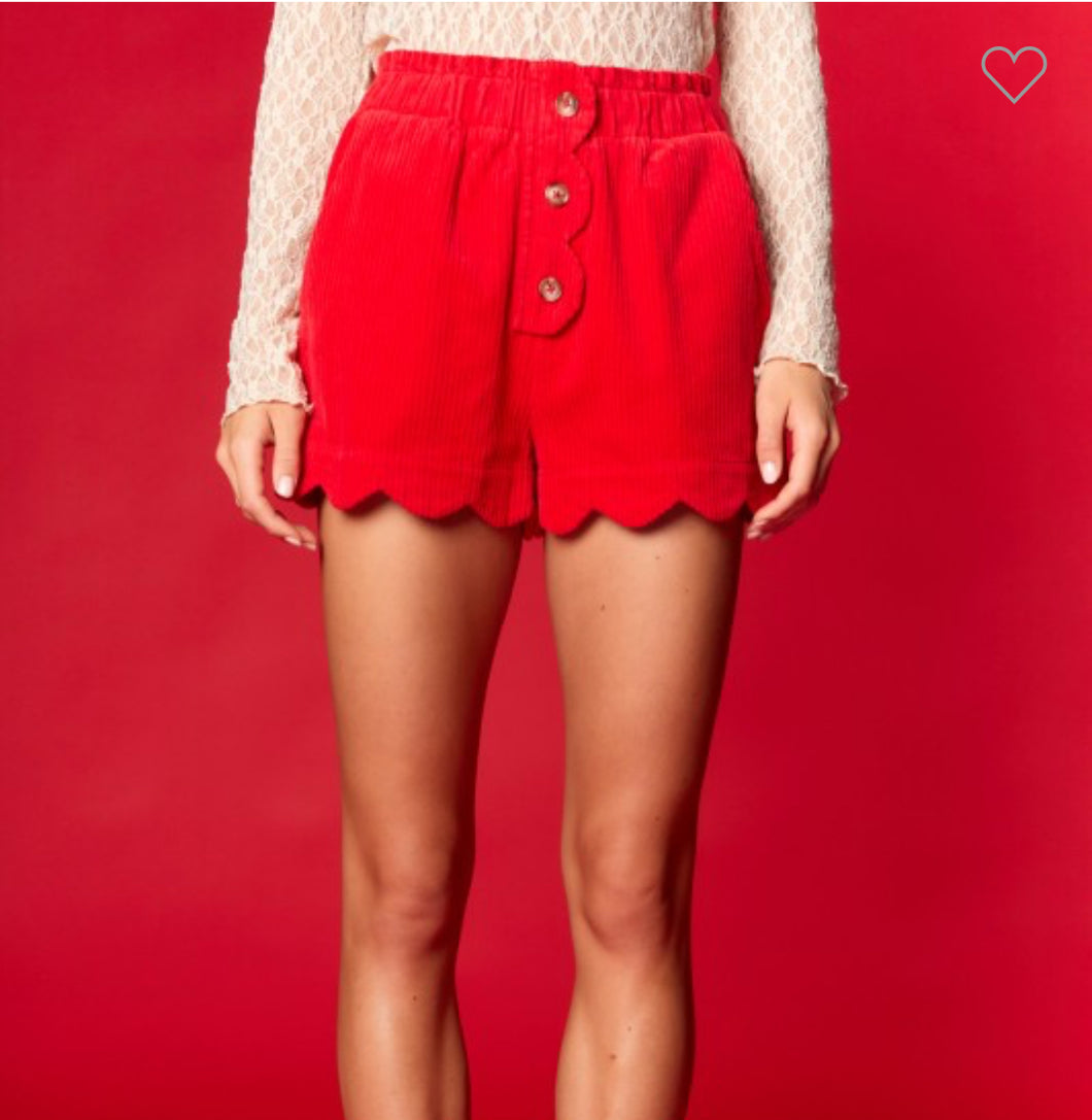 Corduroy scalloped shorts