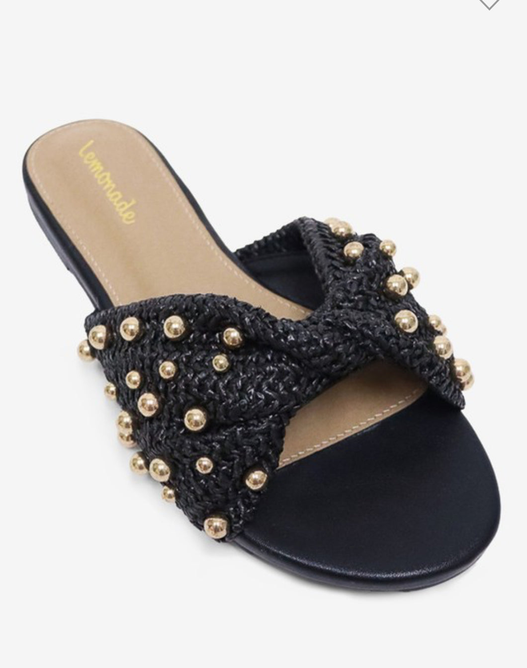 Black gold raffia sandals