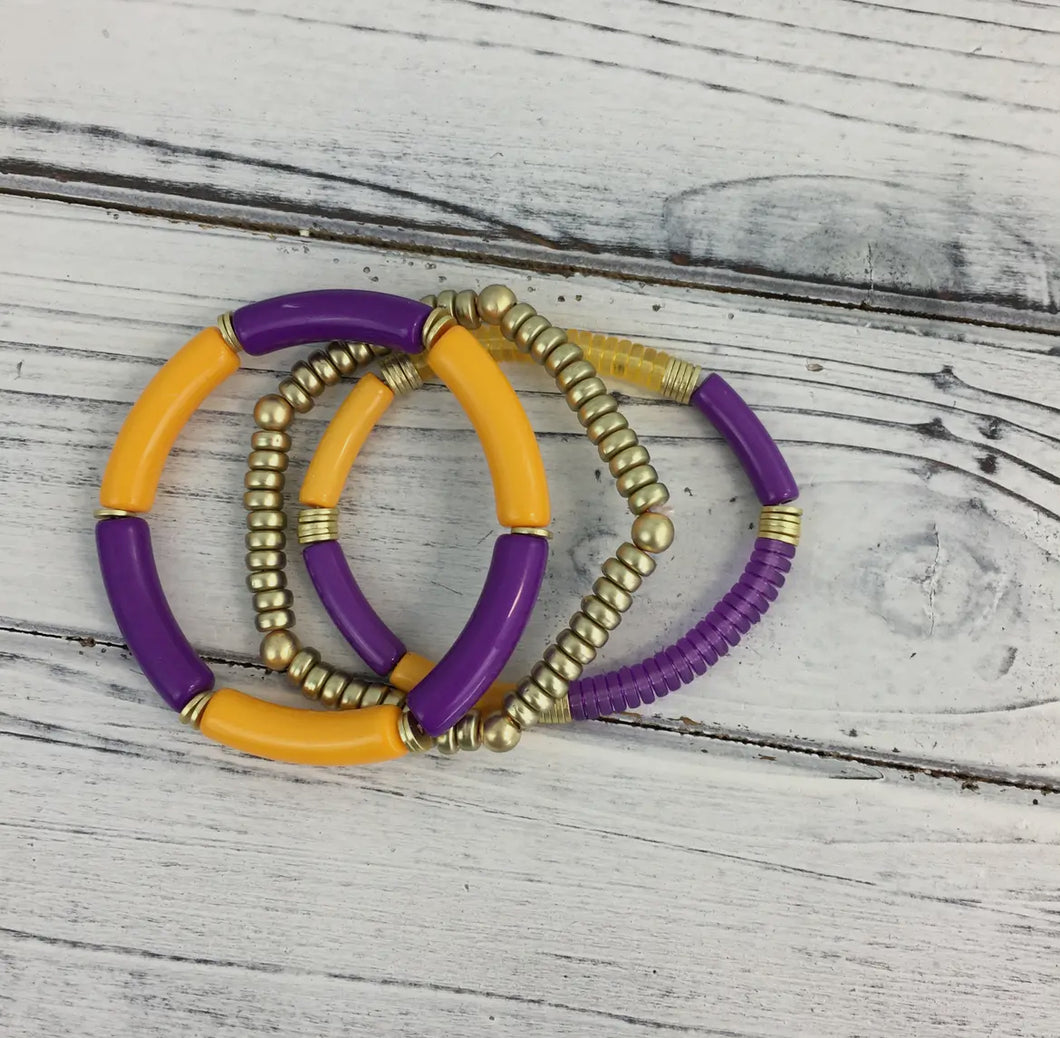 Purple gold bracelet stretch set