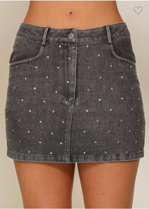 Black denim rhinestone skirt