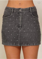 Black denim rhinestone skirt