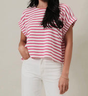 Fuchsia round neck striped top