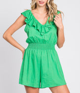 Green linen romper