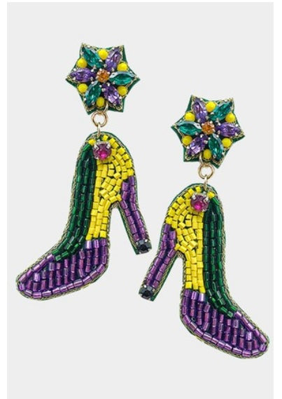 Mardi Gras heel earrings