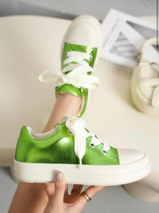 Green shiny metallic shoes