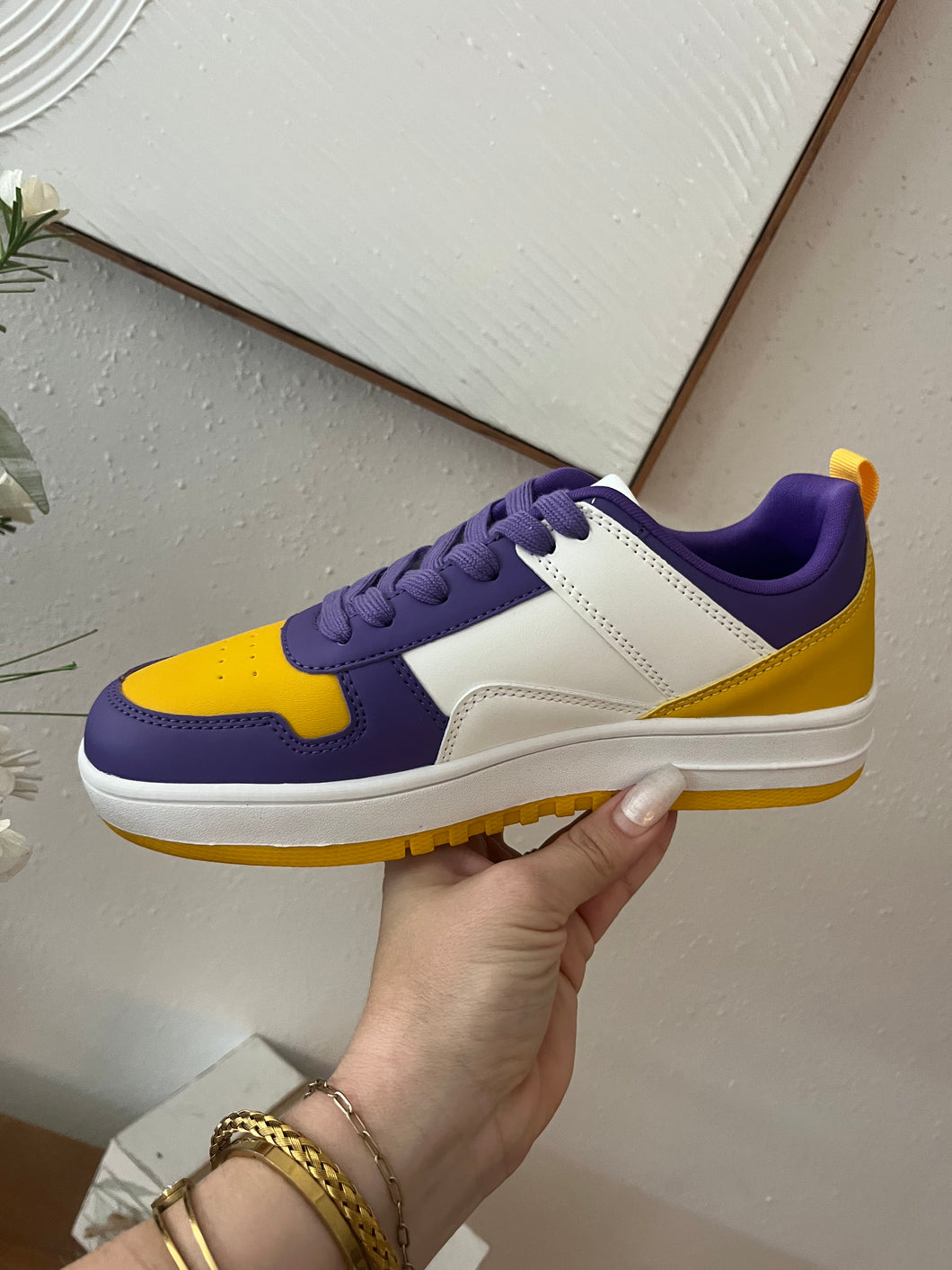 Purple gold sneakers