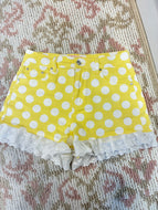 Yellow polka dot denim shorts