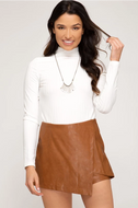 Brown faux leather skort