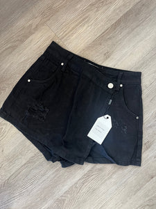 Black denim crossover skort