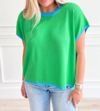 Load image into Gallery viewer, Green/blue trim knit top
