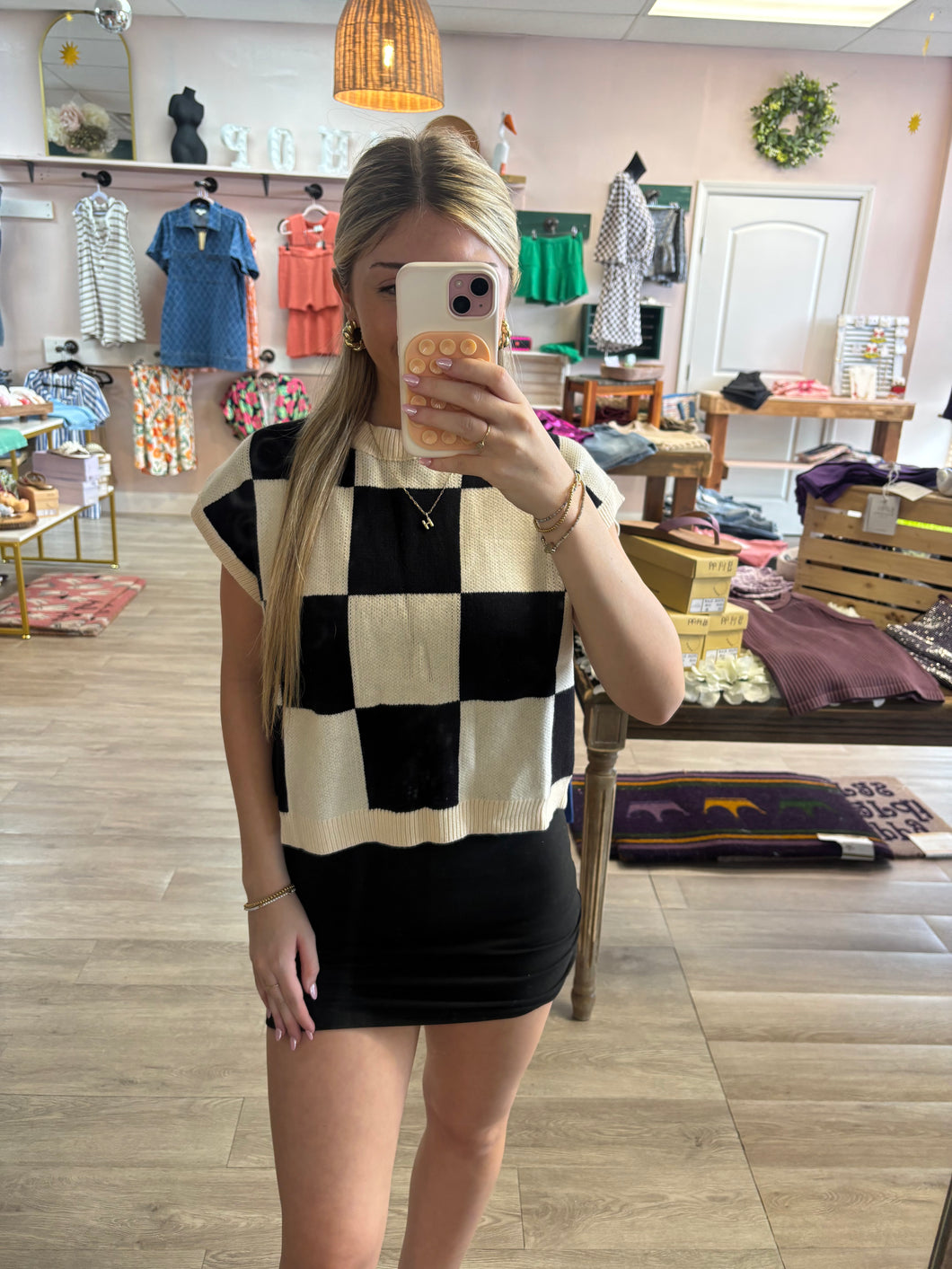 Checkered black top