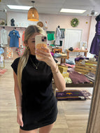 Black solid ruched mock neck top