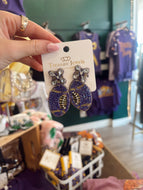 Purple beaded footballs earrings