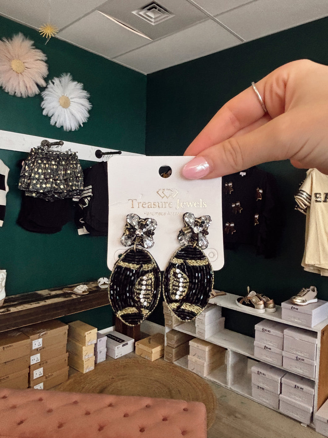 Black & gold football earrings