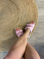 Pink chunky slip ons